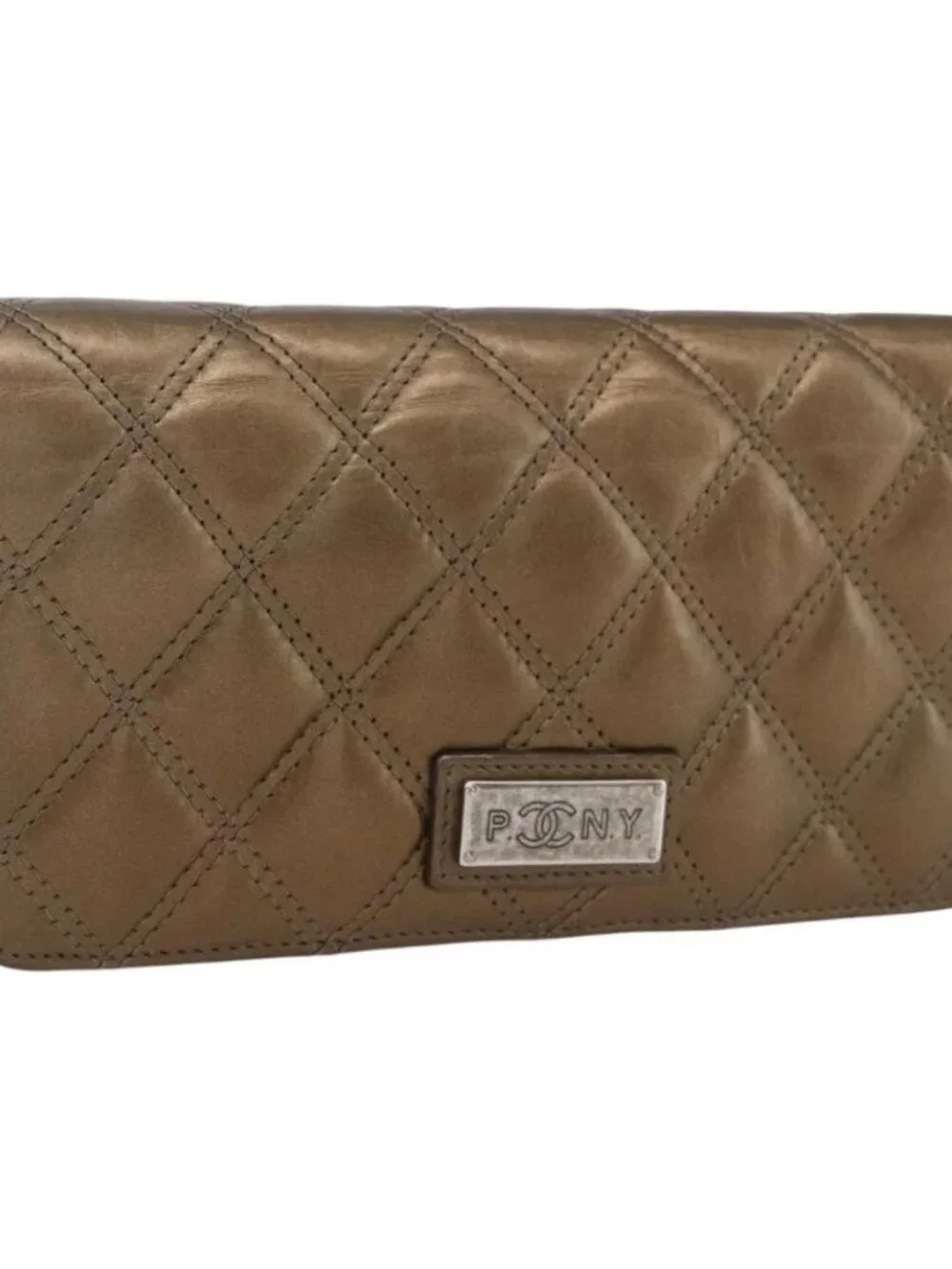CHANEL Bicolore Long Wallet Leather Gold CC Auth LNZ276V